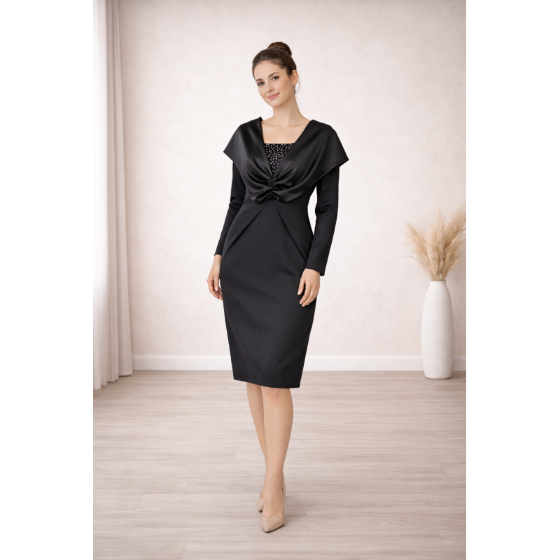 Rochie eleganta, neagra cu volanas pe umeri