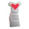 Compleu dama, fusta + tricou,  gri deschis cu inimioara rosie cu buline