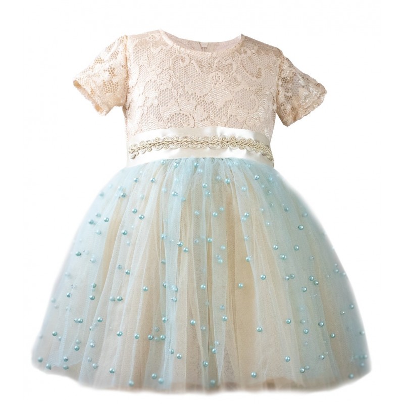 Rochie tip printesa, culoarea bej/albastru