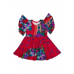 Set mama / fiica, rochii rosii cu imprimeu floral