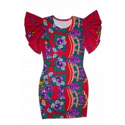Set mama / fiica, rochii rosii cu imprimeu floral