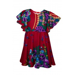 Set mama / fiica, rochii rosii cu imprimeu floral