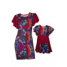 Set mama / fiica, rochii rosii cu imprimeu floral