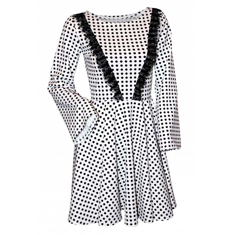 Rochie dama, alba cu buline negre