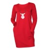 Rochie dama, rosie cu ren Craciun brodat