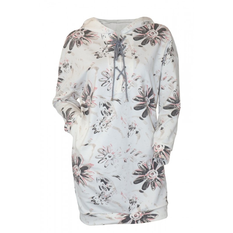 Rochie alba cu imprimeu floral, model oversize