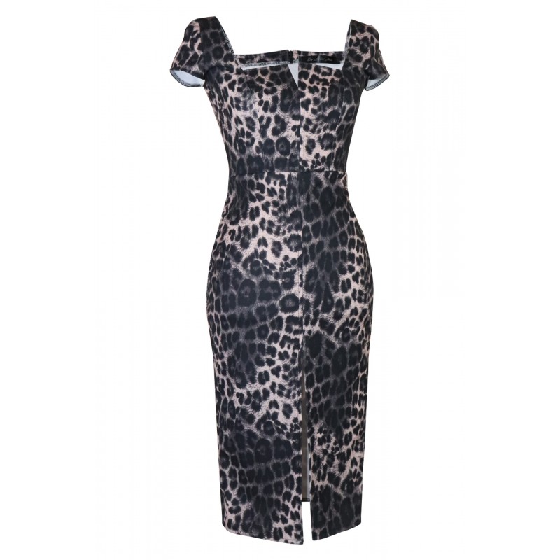 Rochie animal print, cu crapatura fata