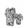Set mama/ fiica, rochii albe cu imprimeu floral negru, model oversize