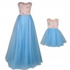 Set mama/fiica rochii elegante din tull, lungi, roz/albastru