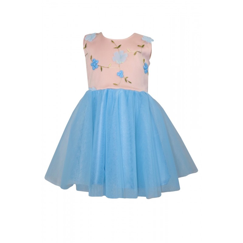 Rochie fete, eleganta, din tull roz/albastru