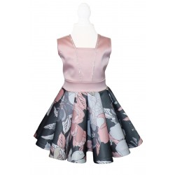 Set mama/fiica, rochii roz/gri cu imprimeu floral