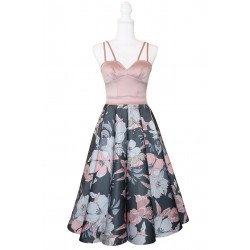 Set mama/fiica, rochii roz/gri cu imprimeu floral
