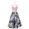 Set mama/fiica, rochii roz/gri cu imprimeu floral