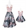 Set mama/fiica, rochii roz/gri cu imprimeu floral