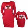 Set mama/fiica, rochii rosii cu ren brodat, Craciun