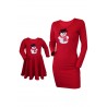 Set mama/fiica, rochii rosii cu model Craciun, om de zapada