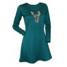 Set cuplu, rochie si bluza turcoaz cu model ren Craciun