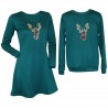 Set cuplu, rochie si bluza turcoaz cu model ren Craciun