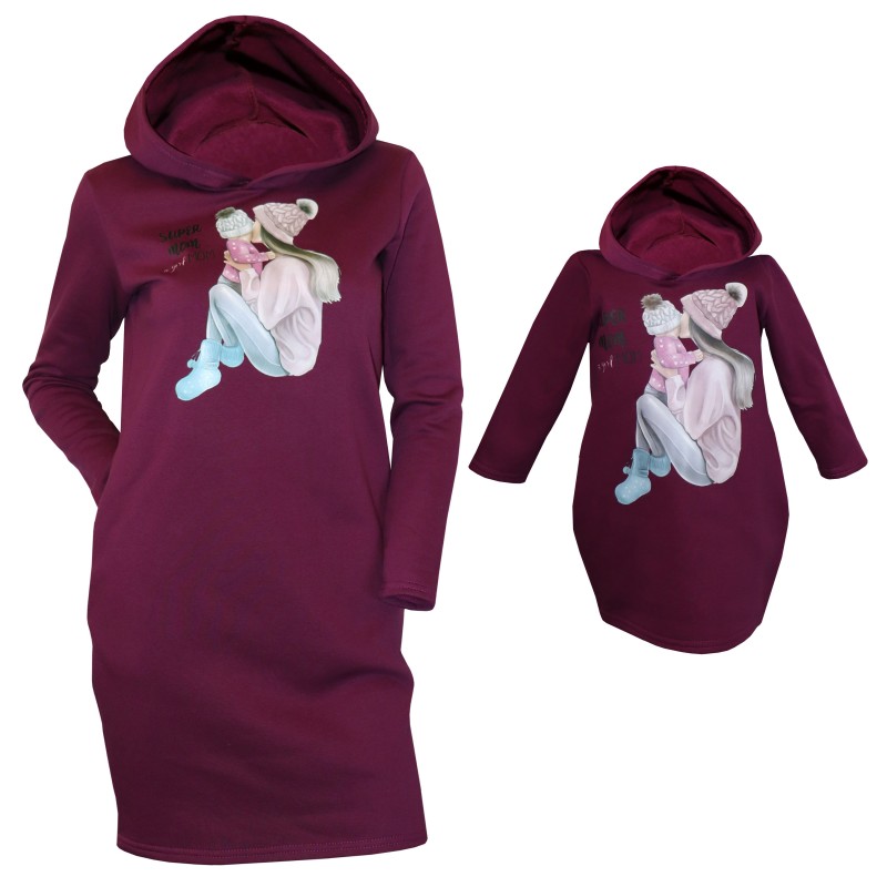 Set mama/fiica rochii fucsia cu imprimeu Super Mom