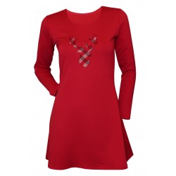 Set cuplu, rochie si bluza, rosii cu model Craciun ren brodat