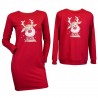 Set cuplu, rochie si bluza, rosii cu model imprimat ren Craciun