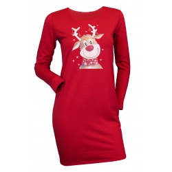 Set cuplu, rochie si bluza, rosii cu model imprimat ren Craciun