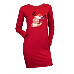 Set cuplu, rochie si bluza, rosii cu model imprimat ren maro