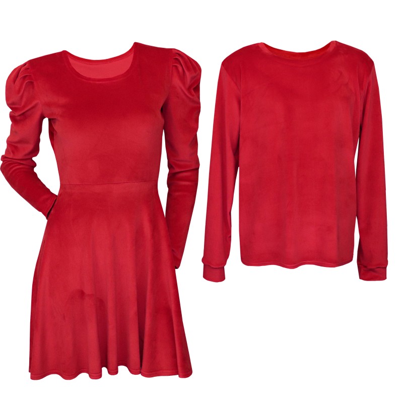 Set cuplu, rochie si bluza, rosii din catifea soft