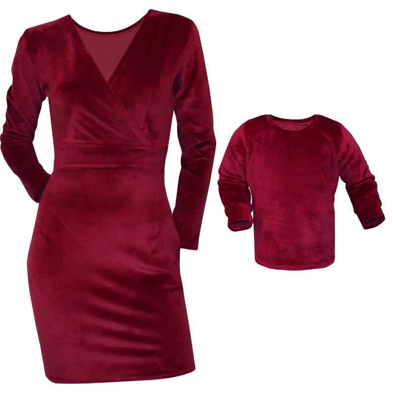 Set mama/fiu, rochie si bluza grena din catifea soft
