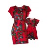 Set mama/fiica, rochii rosii cu imprimeu floral