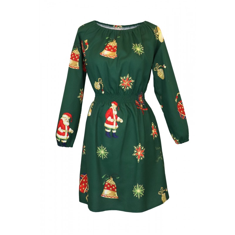 Rochie femei, verde cu imprimeu Craciun