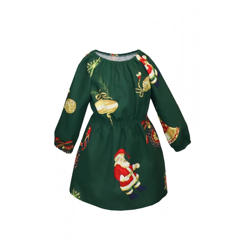 Rochie fete, verde cu imprimeu Craciun