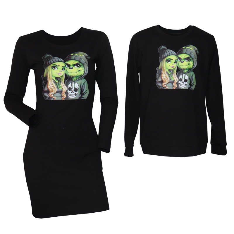 Set cuplu, negru cu imprimeu Grinch