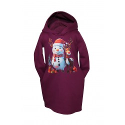 Set mama/fiica, rochii fucsia cu imprimeu ren/om de zapada