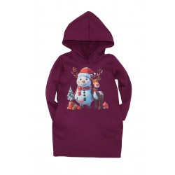 Set mama/fiica, rochii fucsia cu imprimeu ren/om de zapada