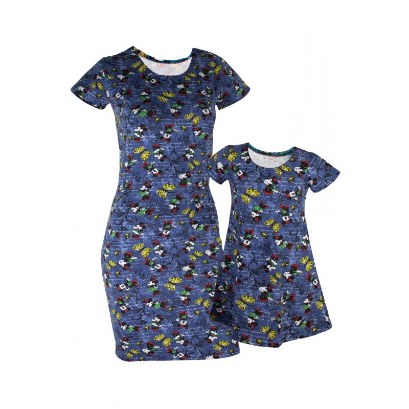 Set mama/fiica, rochii albastre cu imprimeu Minnie