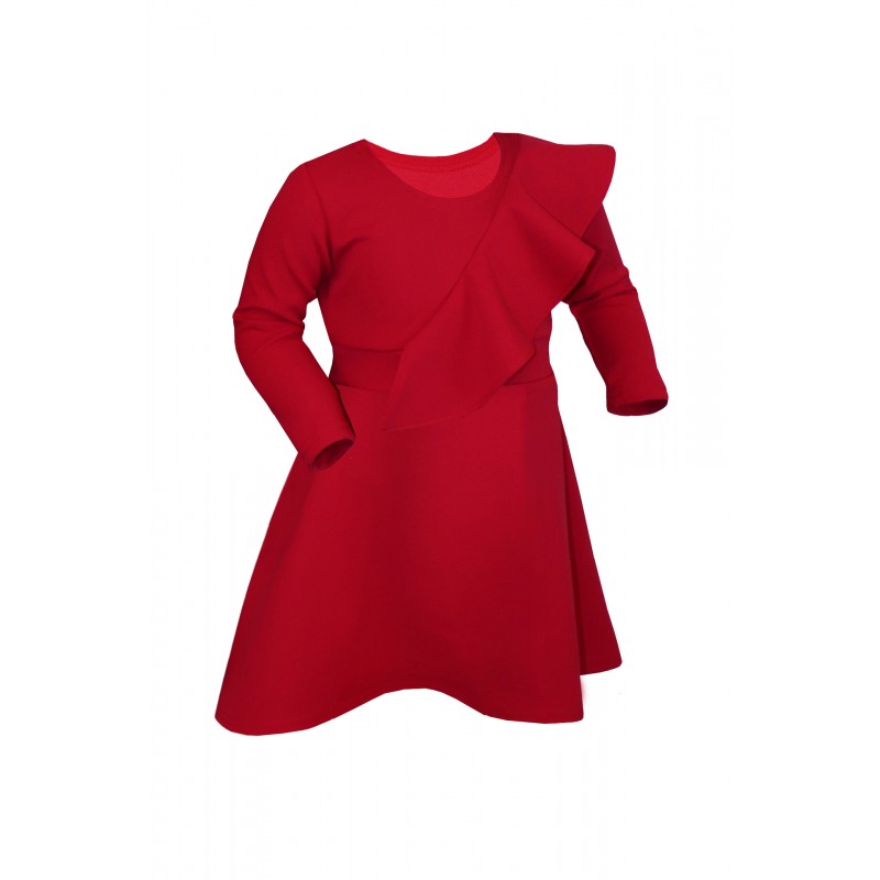 Rochie fete, rosie cu volanas