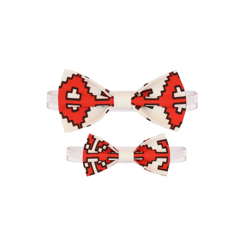 Set  tata/fiu,papioane albe cu model rosu, traditional