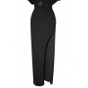 Rochie dama, neagra, lunga cu crapatura pe picior si umeri cazuti