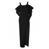 Rochie dama, neagra, lunga cu crapatura pe picior si umeri cazuti