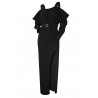 Rochie dama, neagra, lunga cu crapatura pe picior si umeri cazuti
