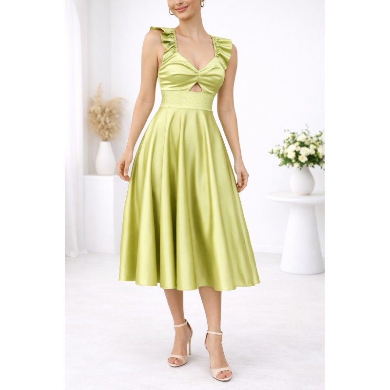 Rochie clos, verde olive cu strasuri